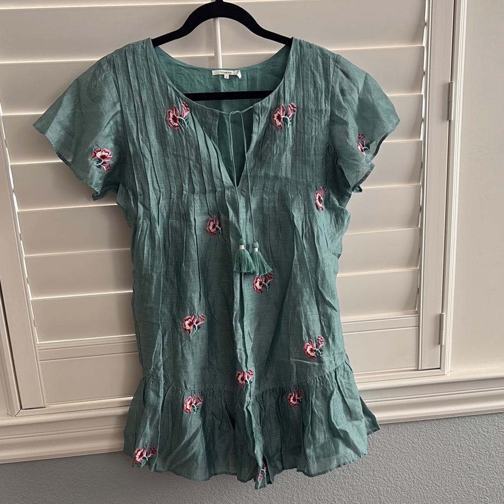 Tularosa Green Embroidered Tunic Dress